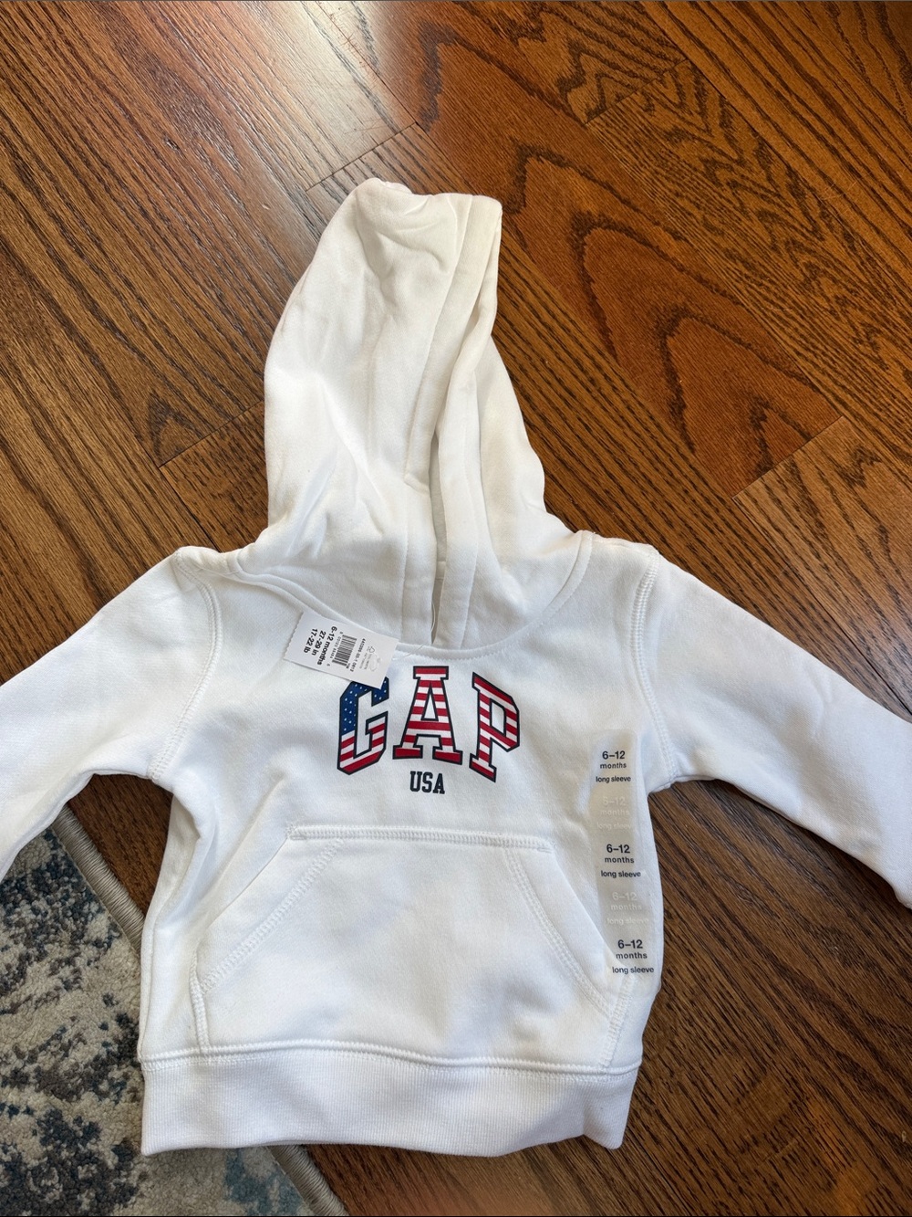 GAP White Hoodie with American Flag Logo